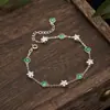 Pulsera de Plata S925 Incrustada con Calcedonia Verde Natural para Mujer, Moda Nacional, Diseño Pequeño y Fresco, Venta al por Mayor de Fábrica, Suministro en Vivo