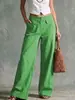 Pantalones de Primavera/Verano 2026 para Mujer Estilo Europeo y Americano Nuevo Amazon Color Sólido Algodón Lino Sueltos Casual Pierna Ancha Largos para Mujer