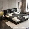 Cama minimalista italiana de lujo con luz negra, cuero genuino, cama doble para dormitorio principal, cama de boda tapizada de alta gama, cama individual para espacios pequeños