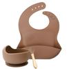 Vajilla infantil de silicona para comer bebés, babero de silicona, juego de tazón y cuchara complementarios, juego de vajilla complementaria de tres piezas para bebés