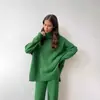 Conjunto de suéter de gola alta feminino transfronteiriço, estilo europeu e americano, novo outono e inverno, folgado, casual, malha grossa, conjunto de calças compridas e calças de perna larga