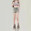 Shorts de Mezclilla Casual Hipster Retro de Calle Estilo Americano para Mujer Verano Pequeños Dulces Frescos Cintura Alta Pantalones Cortos Ajustados