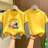 Camiseta de manga larga para niño 2026 nueva ropa de otoño para niños, camiseta básica de algodón puro de imitación de dos piezas para niño, top para niños mayores