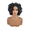 Pelucas Europeas y Americanas Transfronterizas para Mujer, Fibra Sintética Negra de Alta Temperatura, Frente de Encaje, Cabello Corto Rizado, Rizo Pequeño, Gorro