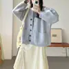 Jaqueta Cardigan Tricotada de Cor Pura Versátil Estilo Preguiçoso Novo Outono e Inverno Suave e Ceroso Gola V Solta Estilo Coreano