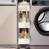Estante para Lavadora Hueco Lateral de Balcón Gabinete de Almacenamiento Deslizante Tocador Detergente para Ropa Cesta Lateral Estrecha Capa de Almacenamiento