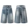 L898 Estilo Americano High Street Unisex Nicho Moderno Retro Diseño de Patrón de Rayos Pantalones Cortos de Mezclilla Sueltos para Hombre