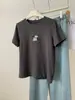 Nova camiseta base feminina de algodão de Xinjiang, estilo coreano, jovial, com estampa de cachorrinho de desenho animado, escovada, manga curta, para o início do outono, versátil, gola redonda