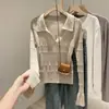Top de punto acanalado morado de manga larga estilo coreano para mujer, nuevo modelo primavera 2025, corte ajustado, favorecedor, suave y acogedor, top base
