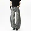 Jeans Denim Lavado Desgastado Resistente Estilo Retrô Americano Masculino Primavera/Outono Soltos Tendência Marca Perna Larga Reta Casuais Longos