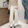 Calça jeans de bolso com bordado, perna larga e corte curvo, modeladora e confortável, feita de algodão com elasticidade em quatro direções, calça jeans outono/inverno, calça longa reta feminina, novo estilo