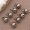 Pingente de Pedra Redonda Sólida Dourada em Aço Inoxidável com Argola, Acessórios para Pulseira, Colar, Brinco Feito à Mão DIY