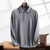Suéter de cachemira con cuello polo para hombre, informal, ligero, de negocios, con bloques de color, holgado, de manga larga, cálido, de punto, para otoño e invierno.