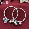 Pulseira infantil azul gordinha prata de lei 999 sino infantil gato joias de prata lua cheia japonesa e coreana presente
