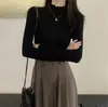 Al por mayor Hongo Negro Borde Medio Cuello Alto Tejido Capa Base Top Mujer Otoño Invierno Ajustado Manga Larga Ropa Interior Suéter Versátil Elástico Superior