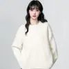 Suéter Espesso Cor de Damasco com Gola Redonda para Mulheres, Novo Estilo Outono e Inverno 2026, Estilo Solto e Relaxado, Pulôver Tricot Color-Blocking