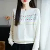 Otoño 2026 Suéter Cardigan de Punto de Lana para Mujer Bloques de Color Cuello Redondo Suéter para Mujer Jacquard Prenda Exterior Delgada Estilo Coreano
