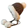 Gorro de Orejas de Gato con Pompón Lindo Hecho a Medida de Fábrica para Otoño e Invierno, Cálido y Grueso, Adecuado para Circunferencia de Cabeza Grande, Hace que la Cara Parezca Más Pequeña, Gorro de Punto