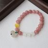 Nuevo Pulsera de Piedra Rosa para Mujer, Hebilla de Seguridad Retro Simple Colgante de Moneda, Pulsera con Cuentas de Perlas, Regalo para Estudiante