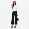 Jeans rectos de pierna recta, colorblock a rayas, retazos de color naranja para mujer, tiro medio, elásticos, corte holgado, adelgazantes, modernos, versátiles y de longitud recortada