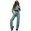 211284 otoño e invierno Nuevo europeo y americano color liso cremallera doble bolsa cordón manga larga top moda conjunto de pantalones casuales mujer