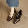 Retro Francés Piel Suave Tacón Grueso 2026 Viaje Marrón Para Mujer Sin Cordones Temperamento Versátil Punta Cuadrada Escotado Tacones Altos Mujer