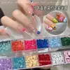Uñas artísticas de macarrón de colores, cuentas semiesféricas, frijoles de caramelo de dopamina, decoraciones de perlas de fondo plano en caja, resina para uñas, pedrería