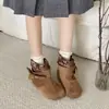 Botas Cortas Ajustadas de Moda Retro 2026 Otoño Versátiles Punta Redonda Con Cordones Lazo Suela Blanda Cómodas Botas Martin para Mujer