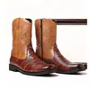 Botas Masculinas de Couro Versáteis de Cano Médio Transfronteiriças Botas Martin com Estampa Estilo Britânico Moda de Cano Médio Tendência Casual Botas de Couro