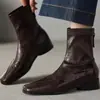 Botines de mujer para primavera y otoño 2026 con tacón grueso, punta cuadrada, ajuste ceñido elástico, nuevo estilo de moda versátil, cremallera trasera, botines cortos para mujer