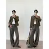 Design retrô moderno, jeans de ganga soltinhos e fluidos, casuais e adequados para o dia a dia, calças jeans de perna larga com corte curvo para mulheres, outono