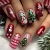 Coleção de nail art de Natal transfronteiriça: Pontas de unha pré-desenhadas, prontas para usar e adesivos para unhas postiças, 24 peças, designs de nail art de Natal removíveis