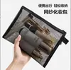 Bolsa de Armazenamento de Couro PU com Bolinhas Fina 2026, Bolsa de Cosméticos Feminina Portátil Simples de Três Camadas de Grande Capacidade