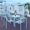 Juego de Mesa y Sillas de Hierro Forjado para Exteriores Transfronterizo, Muebles de Exterior para Cafetería Estilo Industrial, Mesa y Sillones de Patio a Prueba de Óxido