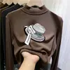 Camiseta de manga larga con forro polar para niña, capa interior de otoño e invierno, top infantil de cuello semi-alto con estampados de dibujos animados