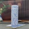Termo Copo Cerâmica Azul e Branco Padrão Charme Retrô Separação Chá Água Grande Capacidade Camada Dupla Copo de Chá Copo de Presente Copo Aquecedor de Mãos