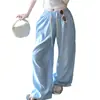 Pantalones de Pijama para Mujer Estilo Coreano Primavera y Otoño Algodón Nube Rayados Largos Holgados Ropa de Casa Adecuados para Usar al Aire Libre Ropa de Hogar Verano