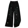 Outono de 2026 High Street Americana Retrô Bordado de Cachorro Cintura Alta Perna Larga Valorizador Solto Plus Size Jeans Calças Longas Femininas