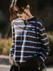 Sudadera Rayada para Mujer, Casual y Rejuvenecedora, Rayada Energética Holgada y Cómoda Chaqueta de Punto con Capucha Versátil para Otoño e Invierno