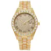 Reloj de hombre europeo y americano bestseller transfronterizo con correa de acero, esfera de números romanos hip-hop, calendario incrustado de diamantes, reloj de pulsera de cuarzo para hombre
