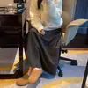 Falda de Lana Gris Oscuro para Mujer Otoño e Invierno 2025 Estilo Nuevo Cintura Alta Pequeña Aspecto Adelgazante Línea A Longitud Media Falda de Botón