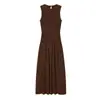 Novedades Primavera y Verano 2026 Ropa para Mujer Color Sólido Sin Mangas Plisado Ajustado Vestido Casual Largo Estilo Retro Elegante Europeo y Americano