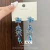 Brincos Flor de Diamante Azul Exagerados Retrô, Design Exagerado Personalizado, Brincos Longos, Brincos de Luxo Acessível para Mulheres