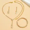 Colar com Pingente de Corrente de Garras com Strass e Franja, Brincos, Conjunto de Joias de Pulseira, Joias de Diamante de Linha Única Mais Vendidas Transfronteiriças para Mulheres