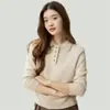 100% cachemir puro para mujer, cuello POLO engrosado, diseño de hombro raglán, suéter interior cálido, capa base simple y versátil, tejido