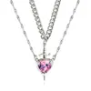 Collar con Colgante de Cruz de Zirconia Roja en Forma de Corazón, Cadena de Clavícula de Moda con Incrustaciones de Diamantes de Zirconia en Forma de Corazón, Cadena Creativa para el Cuello Dorada con Forma de Corazón