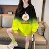 Sudadera Oversize de Moda para Mujer con Degradado Único de Bloques de Color Resistente, Estilo Relajado, Diseño Divertido de Grafiti, Top Adelgazante de Largo Medio