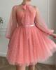 Transfronterizo Nuevo Primavera y Verano AliExpress Amazon wish Vestido de Malla con Puntos Dulce Adelgazante de Manga Larga Francés