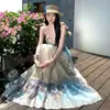 Vestido Largo Plisado Sin Tirantes Estampado Sin Mangas Elegante Holgado Adelgazante Nuevo Primavera/Verano para Mujer en el Color de la Foto Tela Transparente