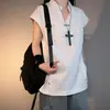 Chal V-Neck con Remaches para Hombre, Color Sólido, Estilo Delgado de Verano, Estilo High Street Americano, Fresco y Elegante, Camiseta Casual Holgada sin Mangas